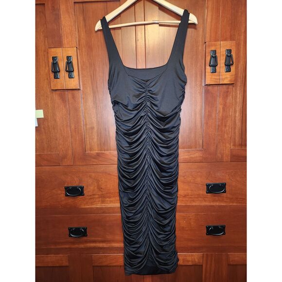 Unlisted Dresses & Skirts - Long Black Sleeveless Bodycon Dress Ruching Down the Front Size XL